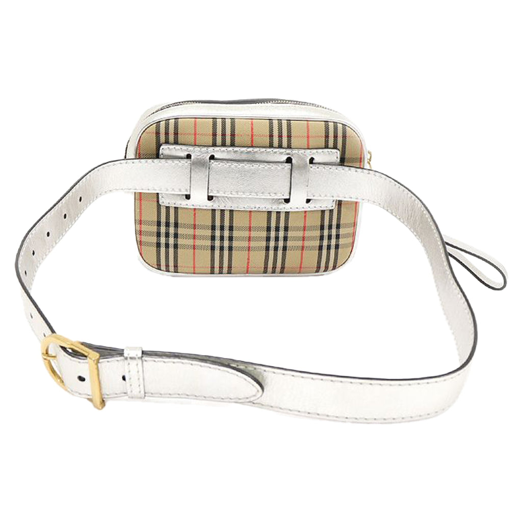 Check Silver Leather Gold-tone Link Belt Bag
