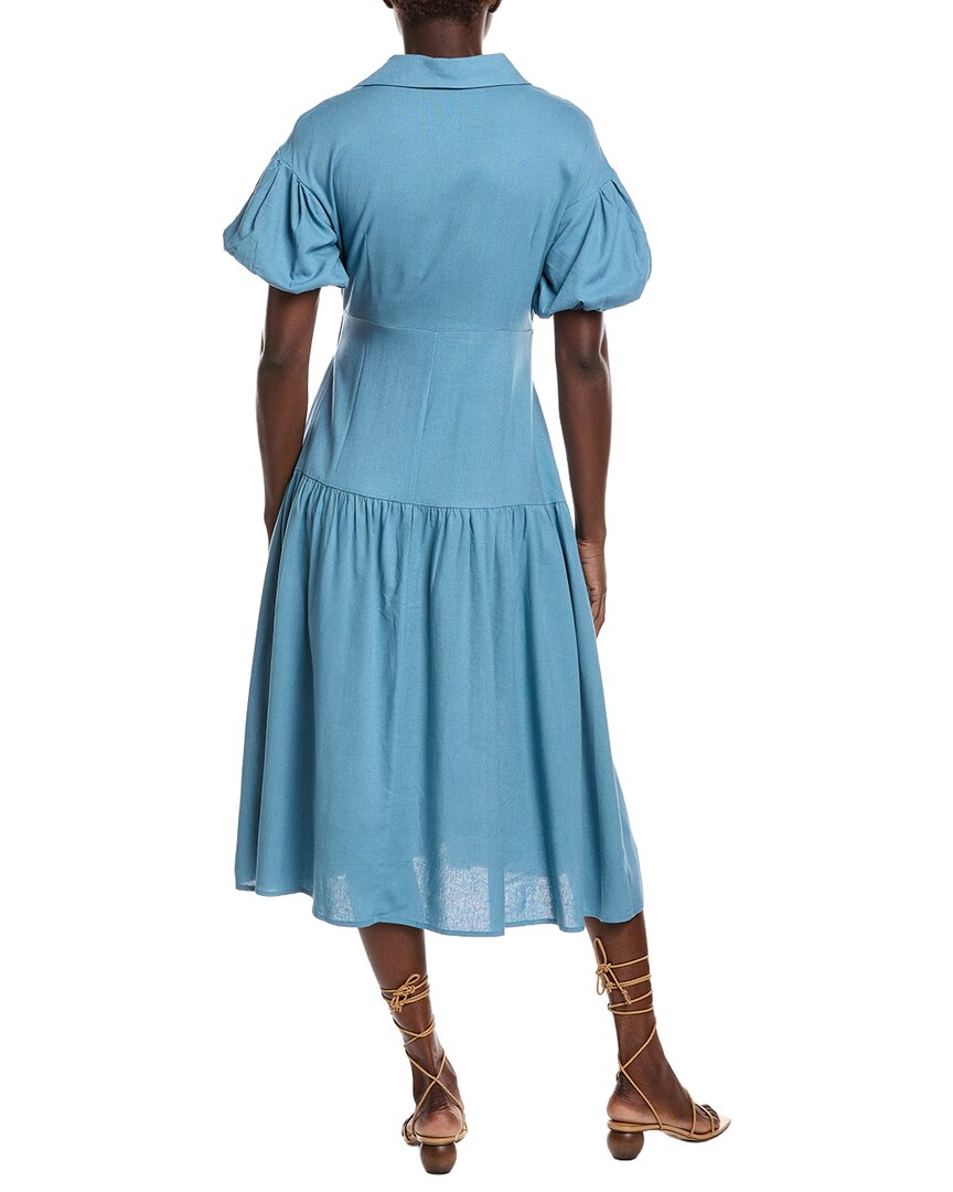 Gracia Side Waist Belt Linen-Blend Midi Wrap Dress