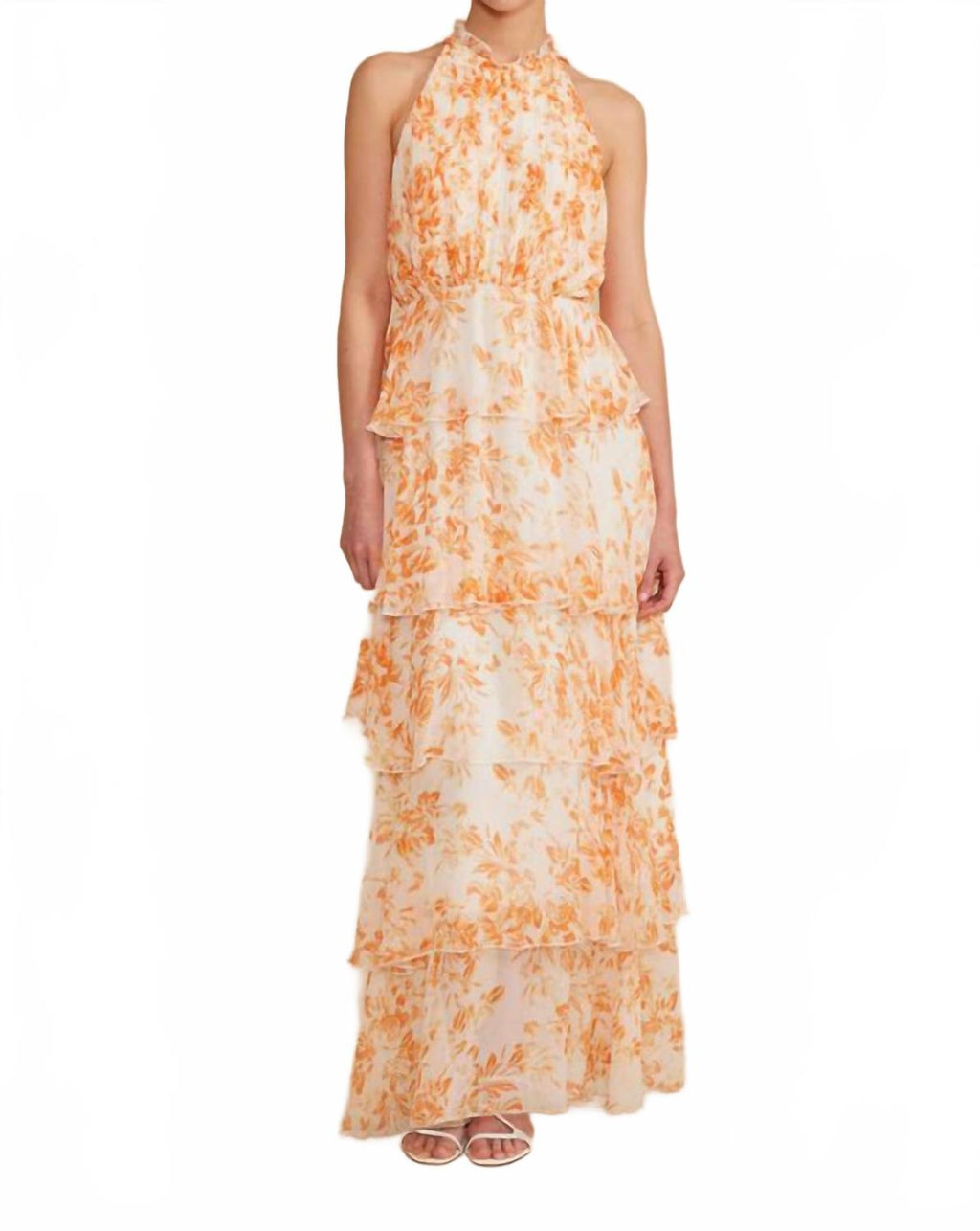 Mari Tiered Dress In Orange Floral