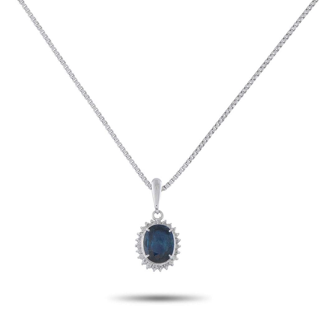 LB Exclusive Platinum 0.17ct Diamond and Sapphire Pendant Necklace MF03-041426
