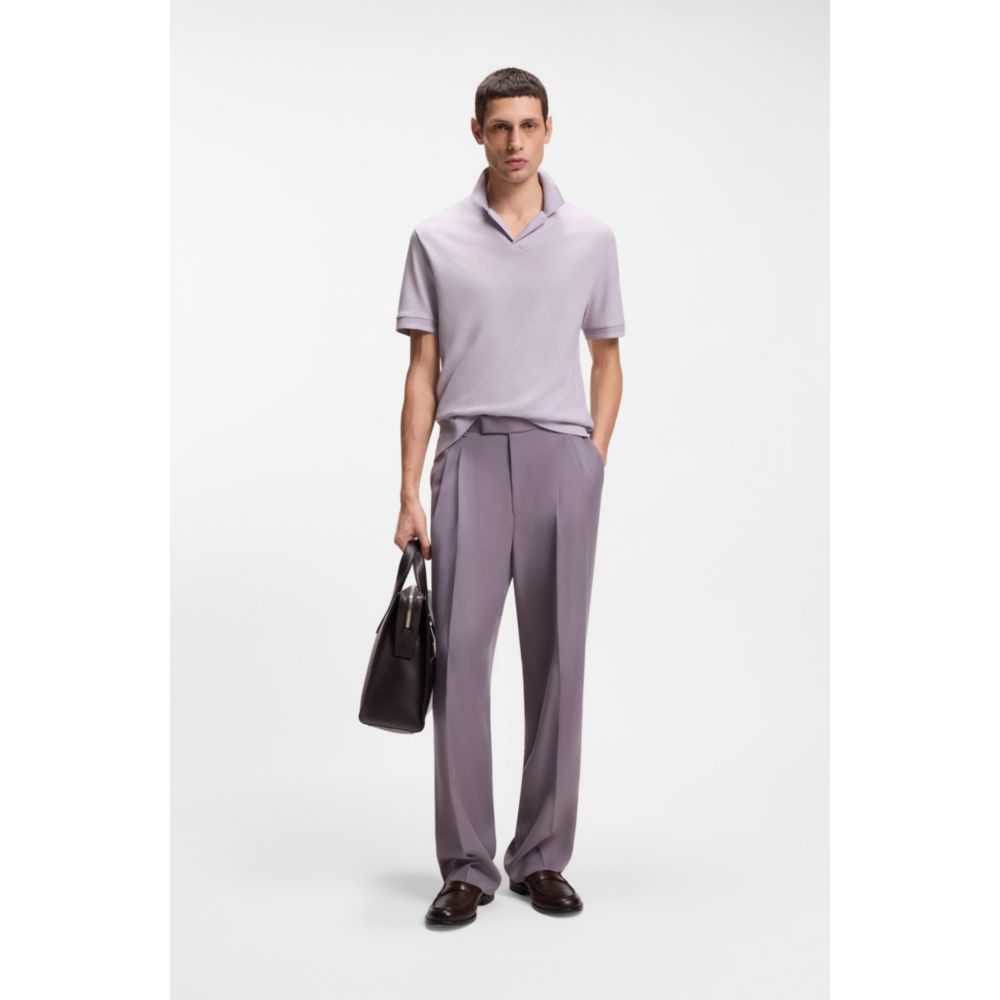 Johnny-collar polo shirt in cotton and linen