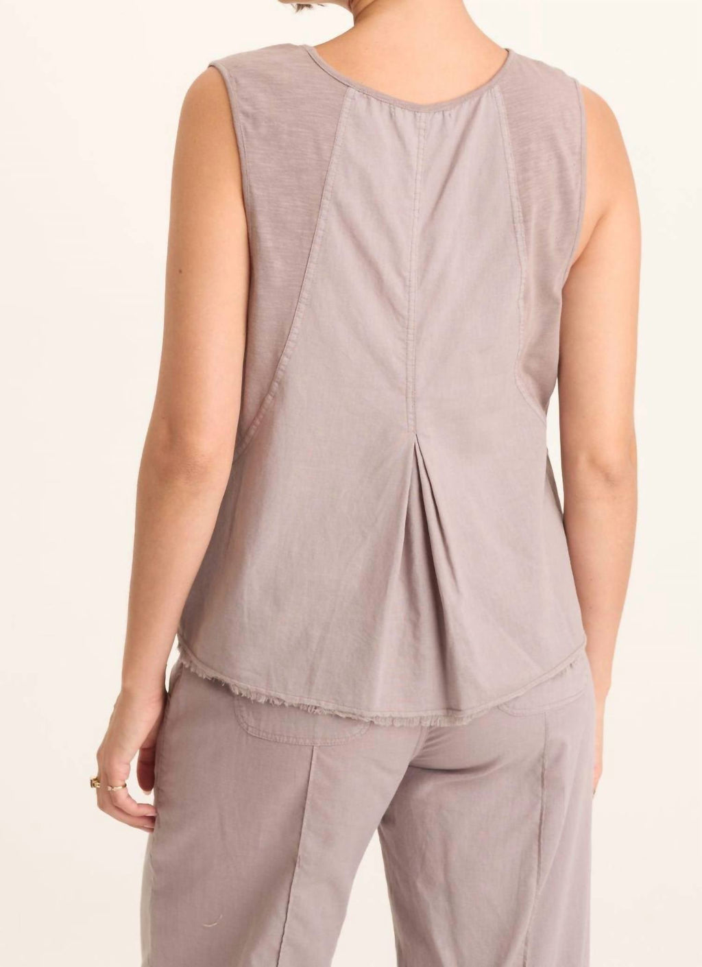 Poppy Seed Mazie Linen Jersey V-Neck Tank Top In Subtle Brown Grey