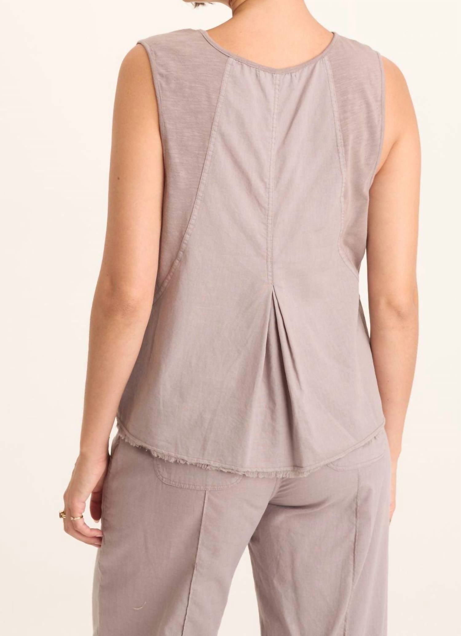 Poppy Seed Mazie Linen Jersey V-Neck Tank Top In Subtle Brown Grey