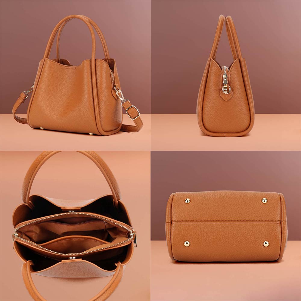Faux Leather Structured Top Handle Crossbody Handbag