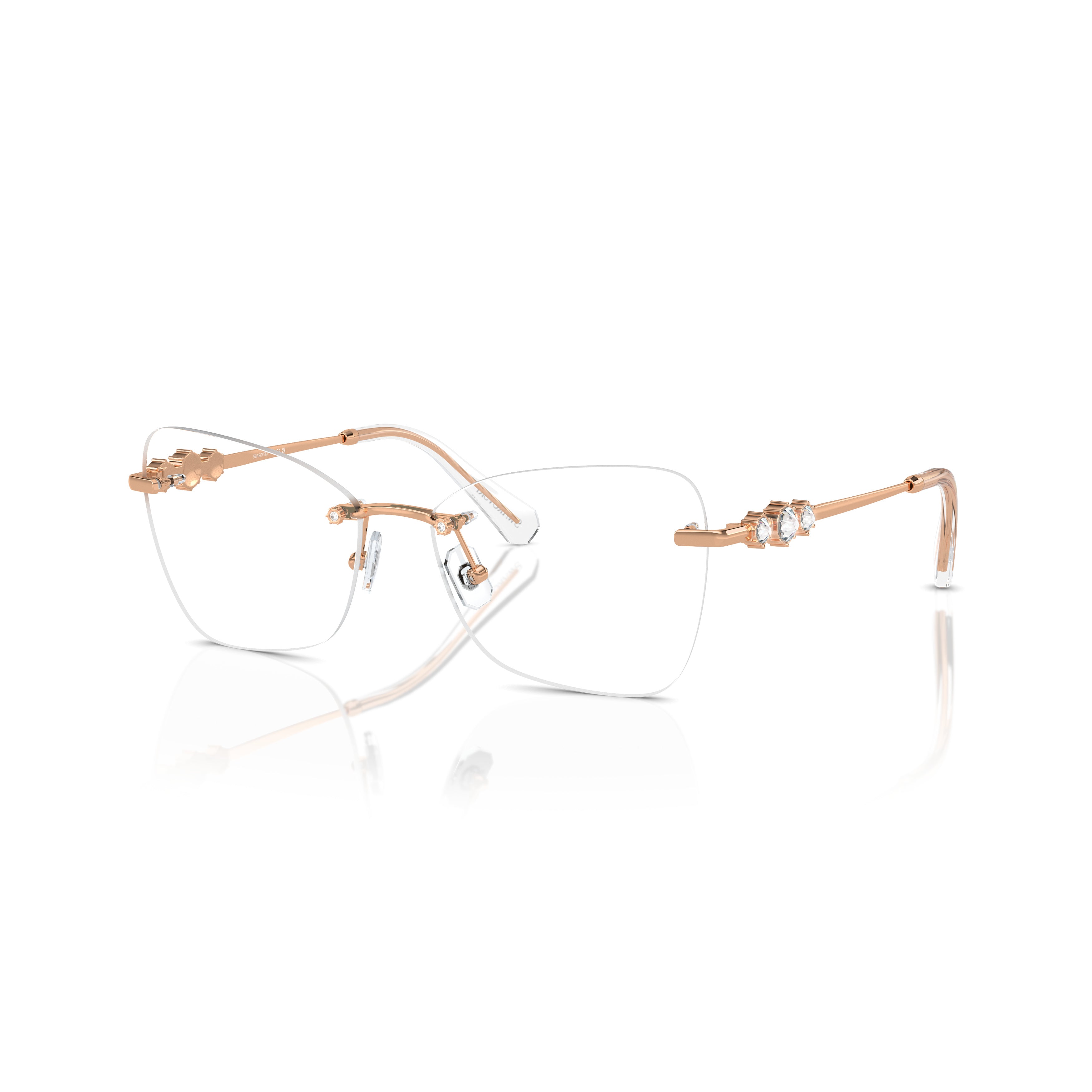 Rimless Eyeglasses With Gold-Toned Metal Temples And Crystal Embellishments