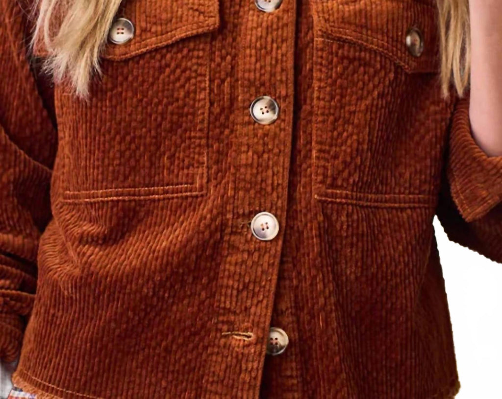 Crop Denim With Pockets Shacket - Plus In Pumpkin Spice
