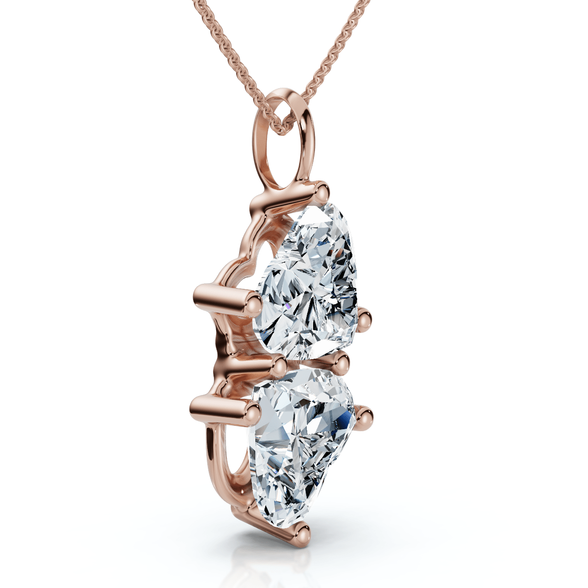 4Ct Certified Toi Et Moi Heart Shape Pendant 14k Gold Necklace Lab Grown