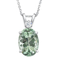 Oval Green Amethyst Diamond Pendant Women's Necklace 18" White Gold Size: Medium