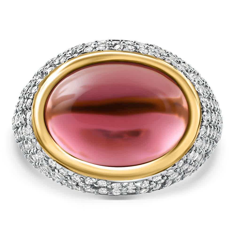 11.17Ct Tourmaline & Pave Diamond East West Ring 14k Yellow Gold Lab Grown Size: 6