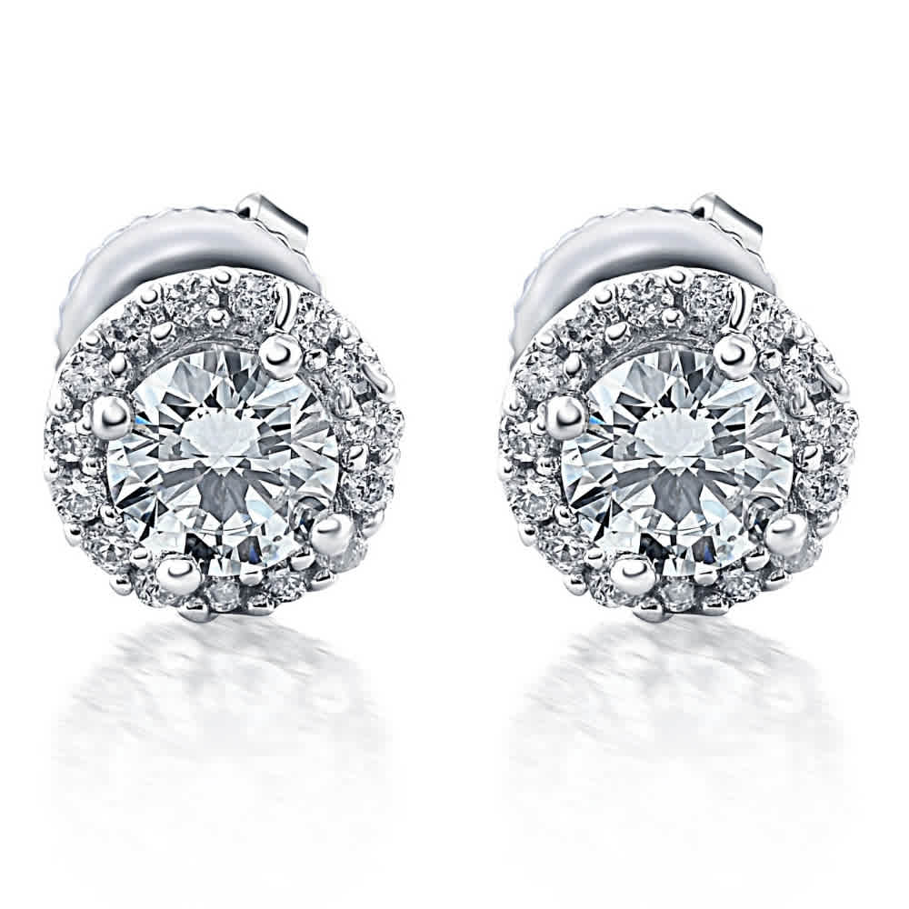 Halo Diamond Studs 1/2 Carat 10K White Gold 6mm