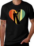 Harp Player Heart Graphic T-Shirt - Retro Style