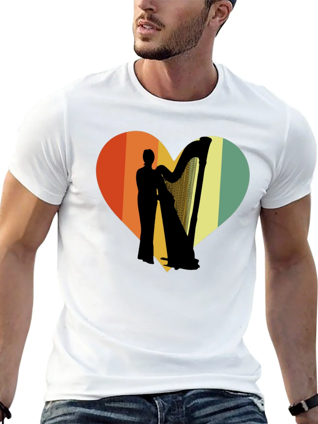 Harp Player Heart Graphic T-Shirt - Retro Style