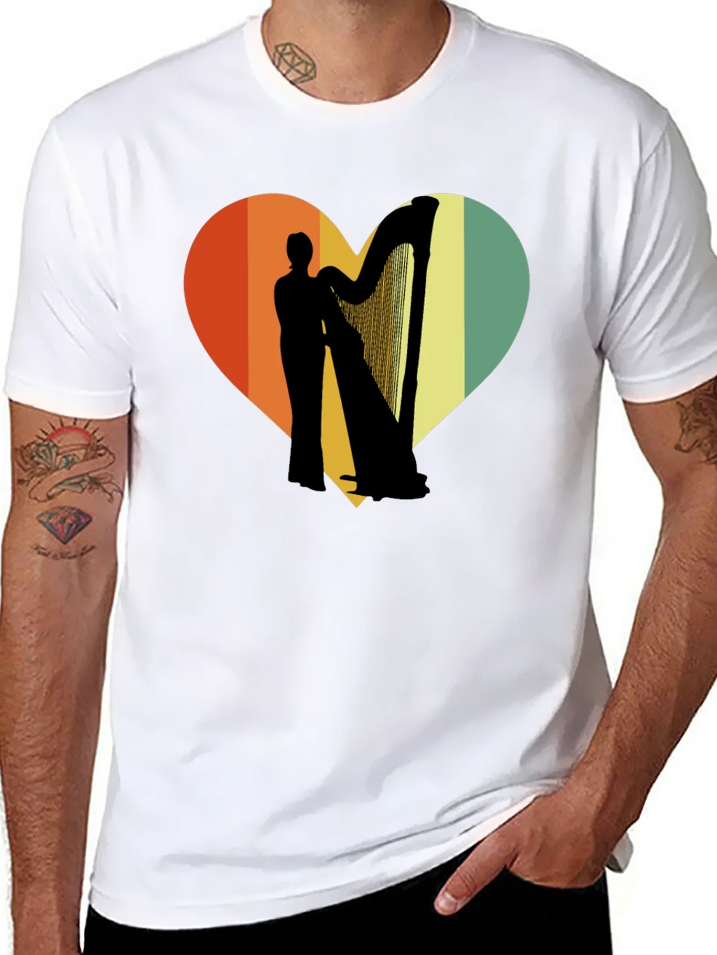 Harp Player Heart Graphic T-Shirt - Retro Style