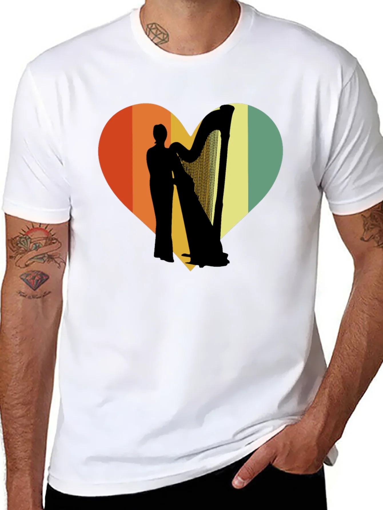 Harp Player Heart Graphic T-Shirt - Retro Style