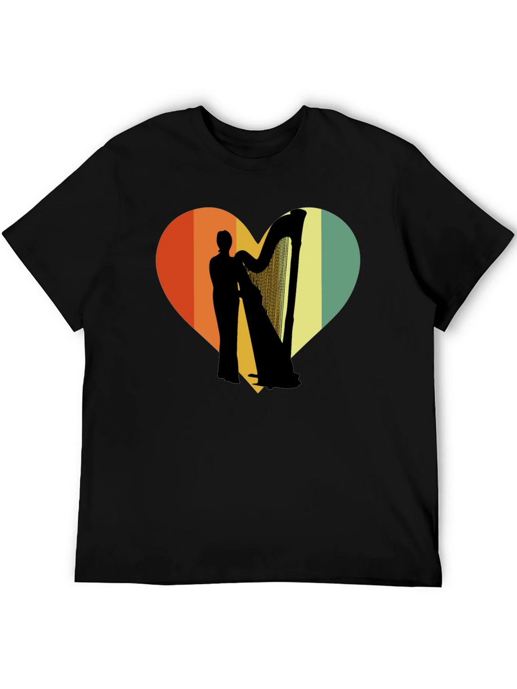 Harp Player Heart Graphic T-Shirt - Retro Style