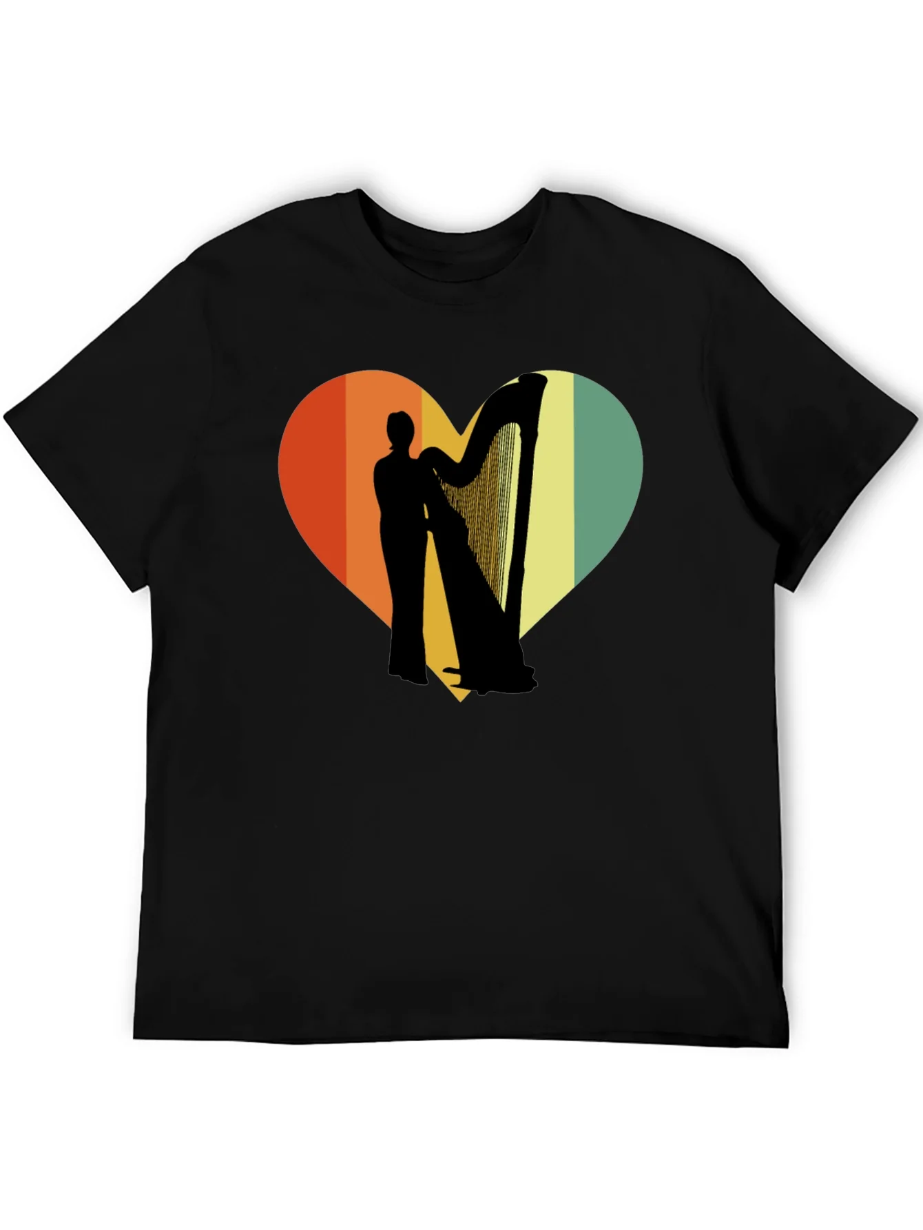 Harp Player Heart Graphic T-Shirt - Retro Style