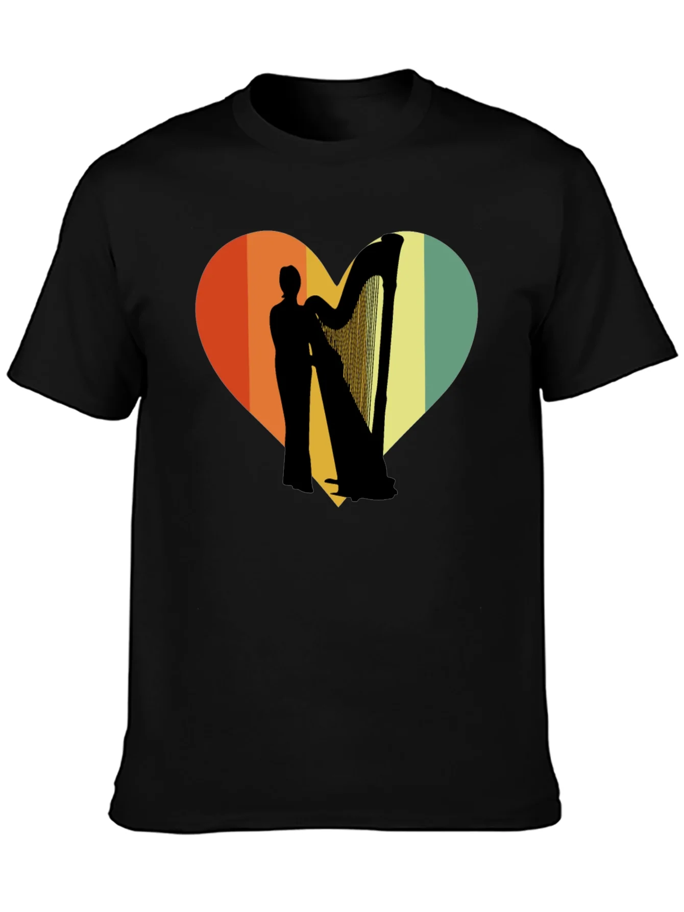 Harp Player Heart Graphic T-Shirt - Retro Style