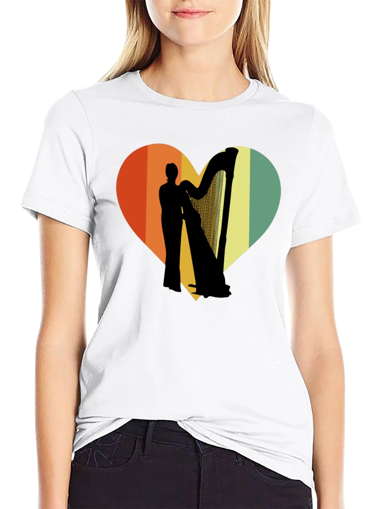 Harp Player Heart Graphic T-Shirt - Retro Style