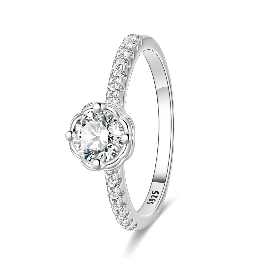 Floral Setting Round Cut Pavé Band Ring