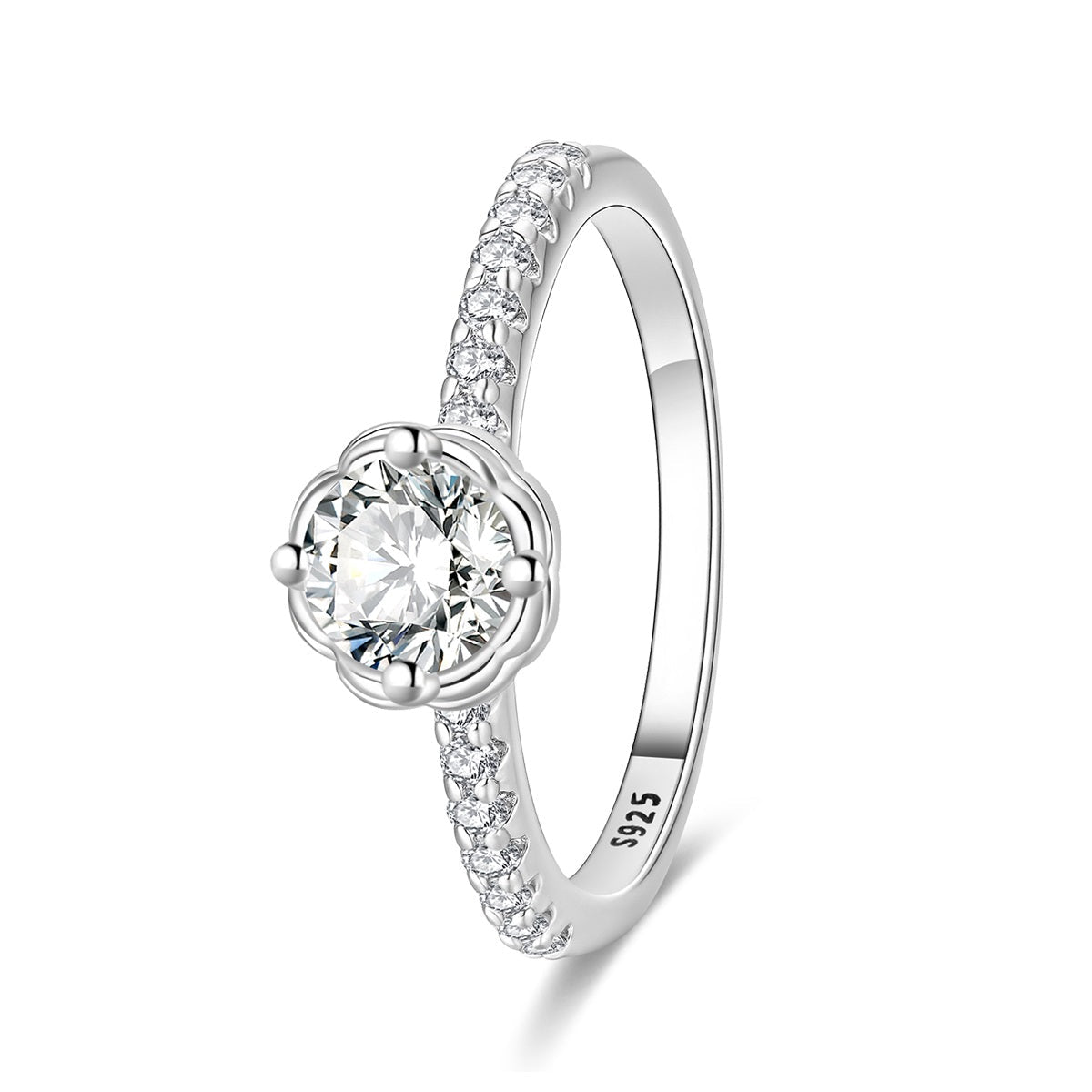 Floral Setting Round Cut Pavé Band Ring