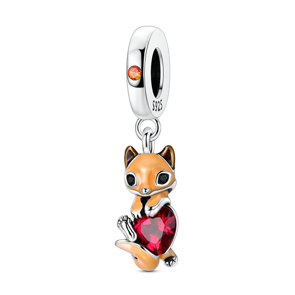 Fox Hugging Red Heart Dangle Charm