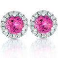 1ct Pink Topaz & Diamond Halo Studs 10K White Gold