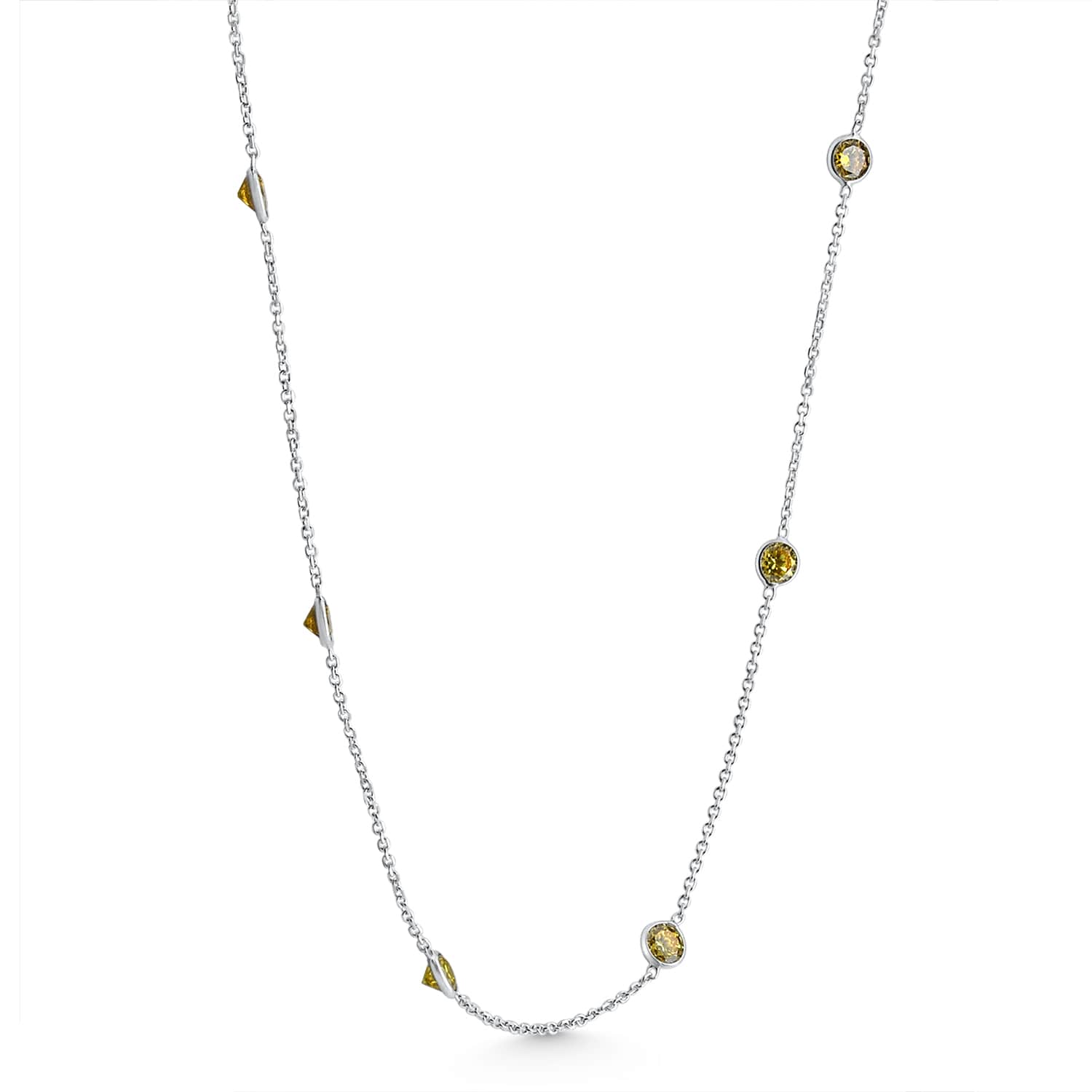 1 1/2Ct Yellow Diamond By The Yard Station Necklace 14K White Gold Lab Grown