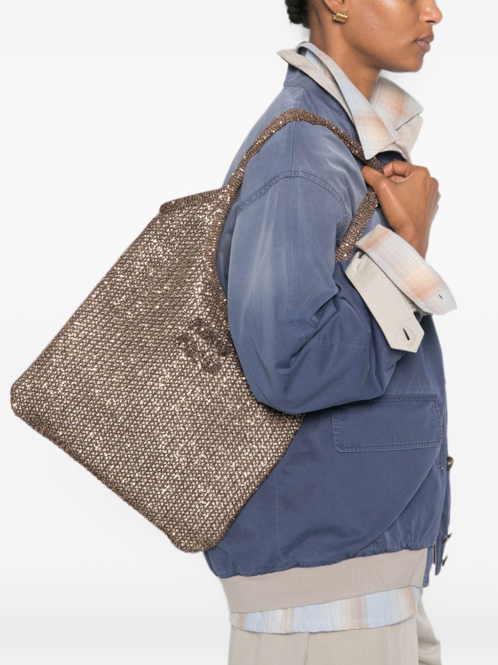 Miu Miu Women Ivy Sequined Net Shoulder Bag