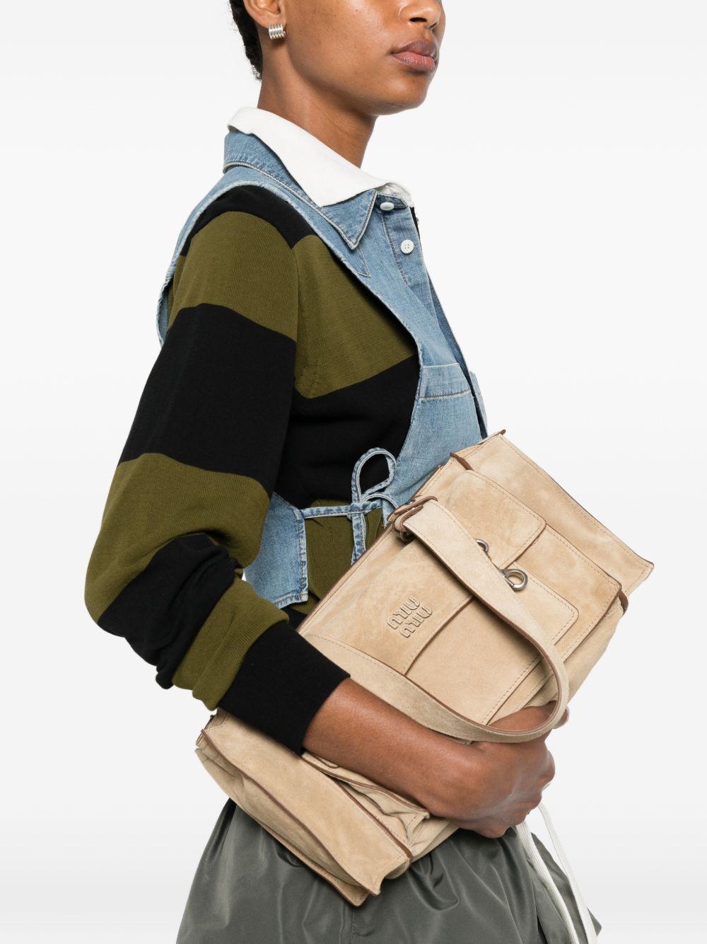 Miu Miu Women Utilitaire Suede Leather Tote Bag
