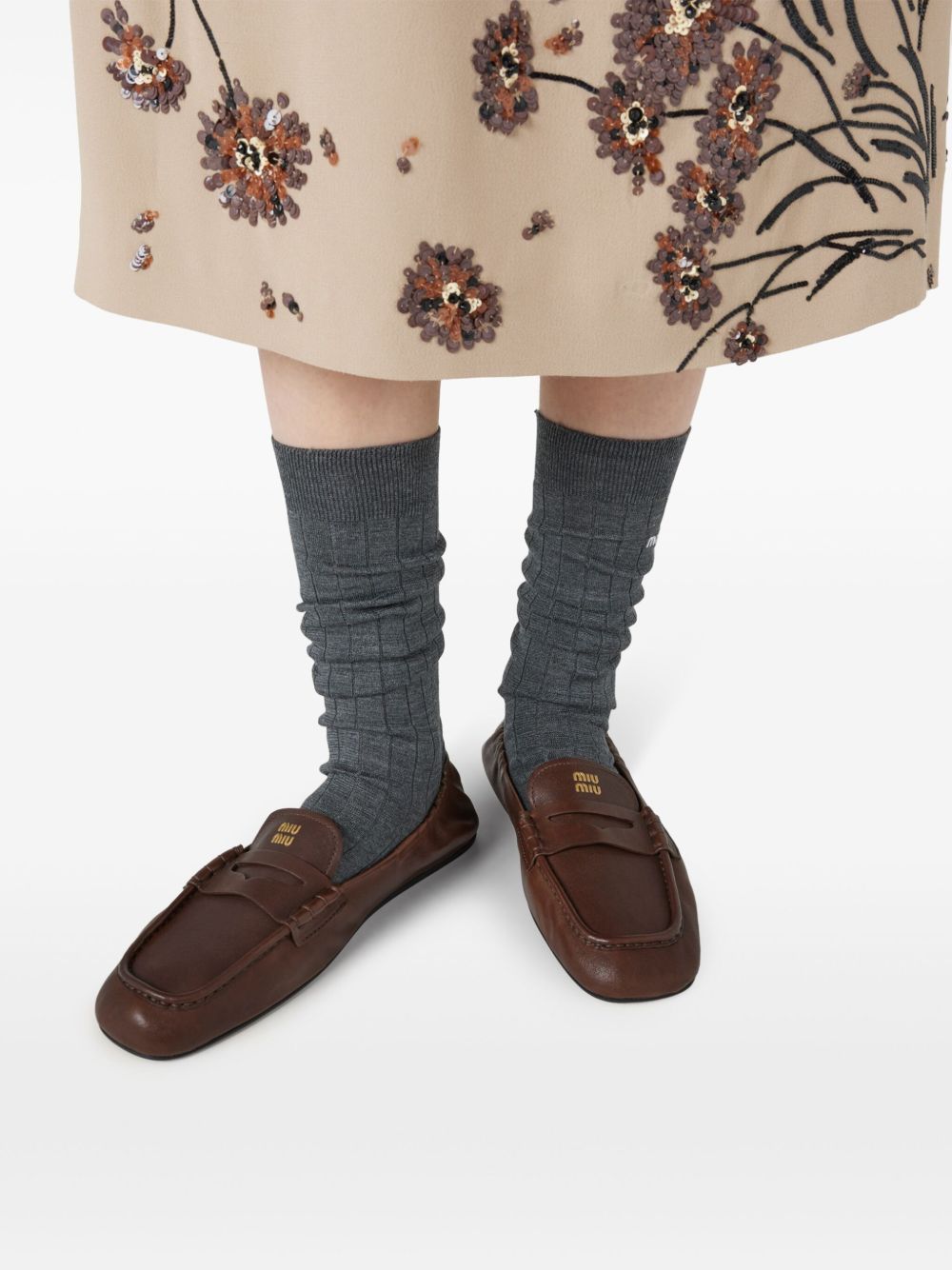 Miu Miu Women Ruches Leather Loafers