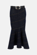 Self-Portrait Women Indigo Denim Belted Midi Skirt