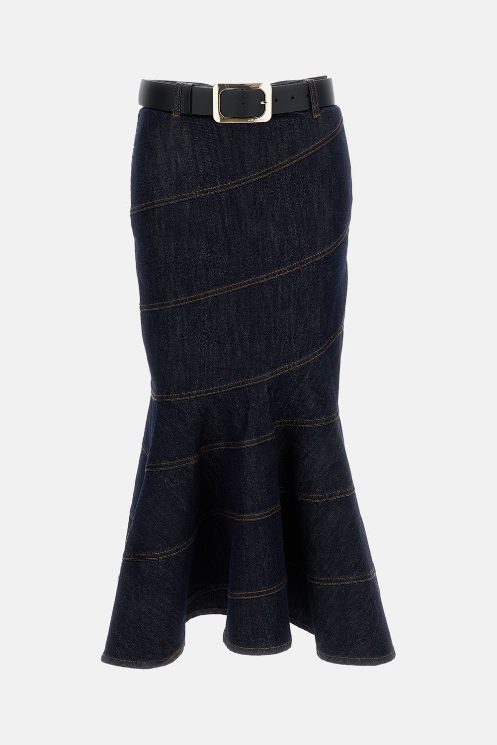 Self-Portrait Women Indigo Denim Belted Midi Skirt