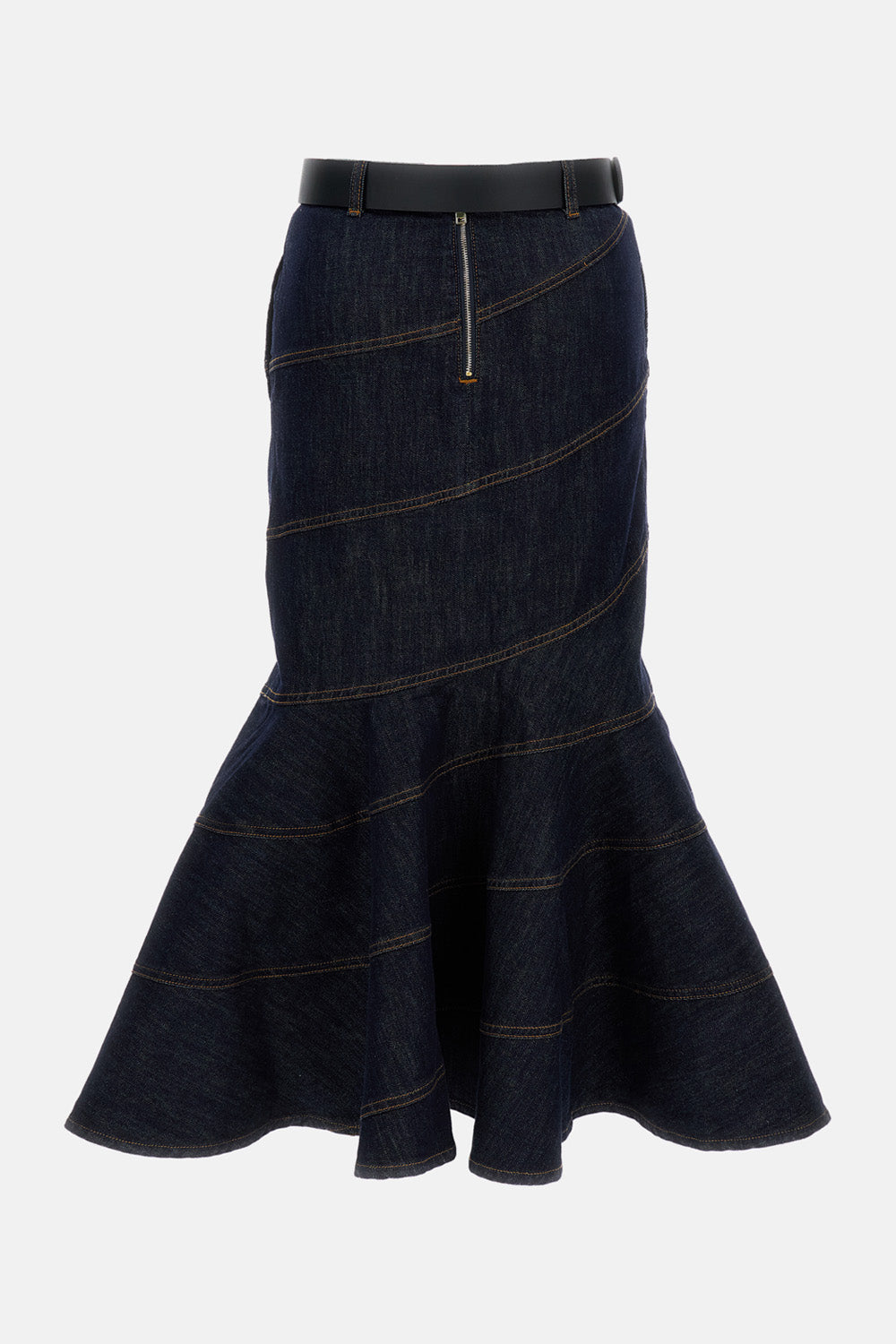 Self-Portrait Women Indigo Denim Belted Midi Skirt