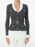 Self Portrait Women Belted Ribbed Cardigan