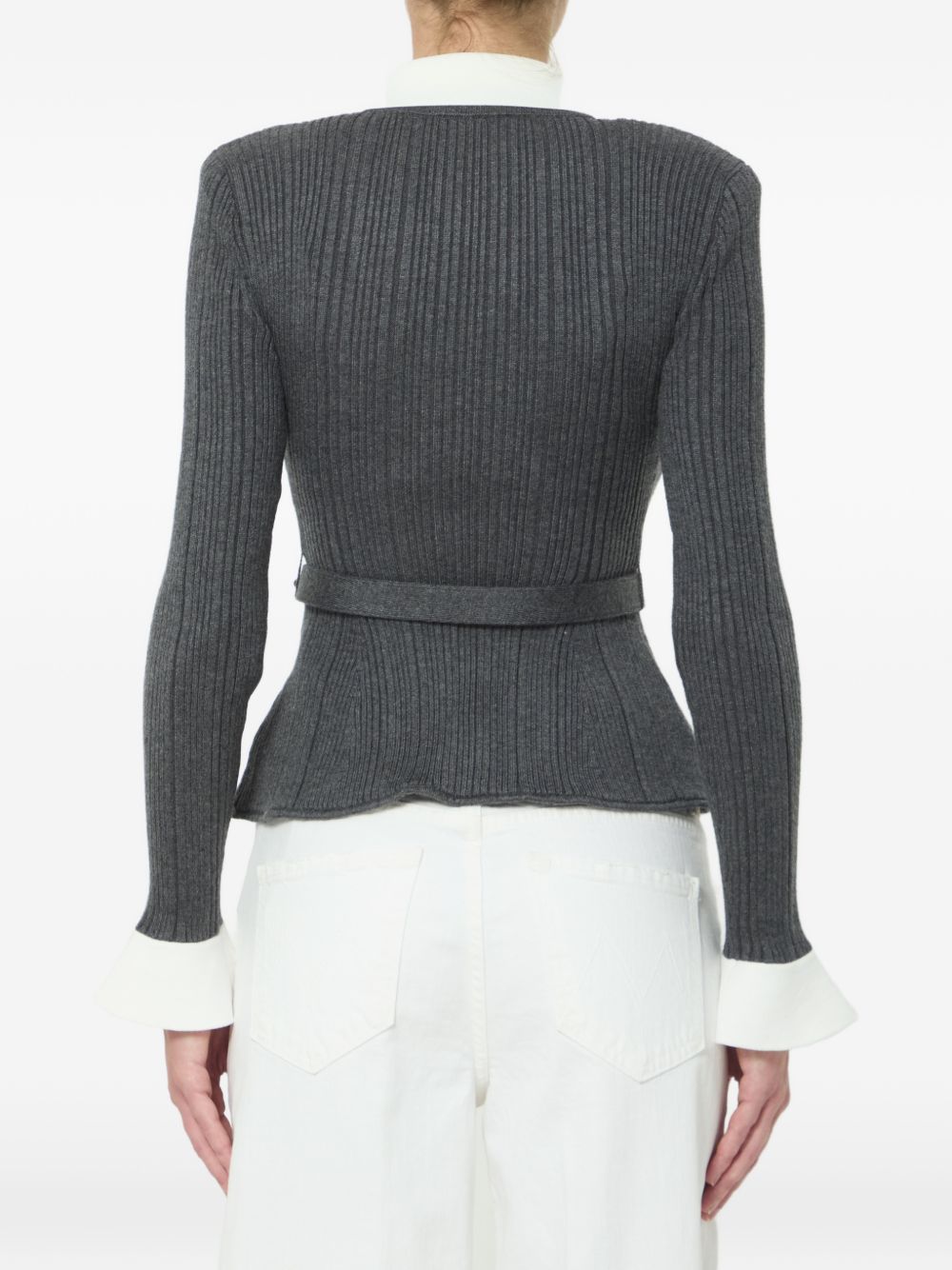 Self Portrait Women Belted Ribbed Cardigan