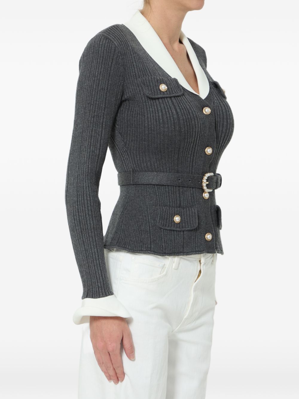 Self Portrait Women Belted Ribbed Cardigan