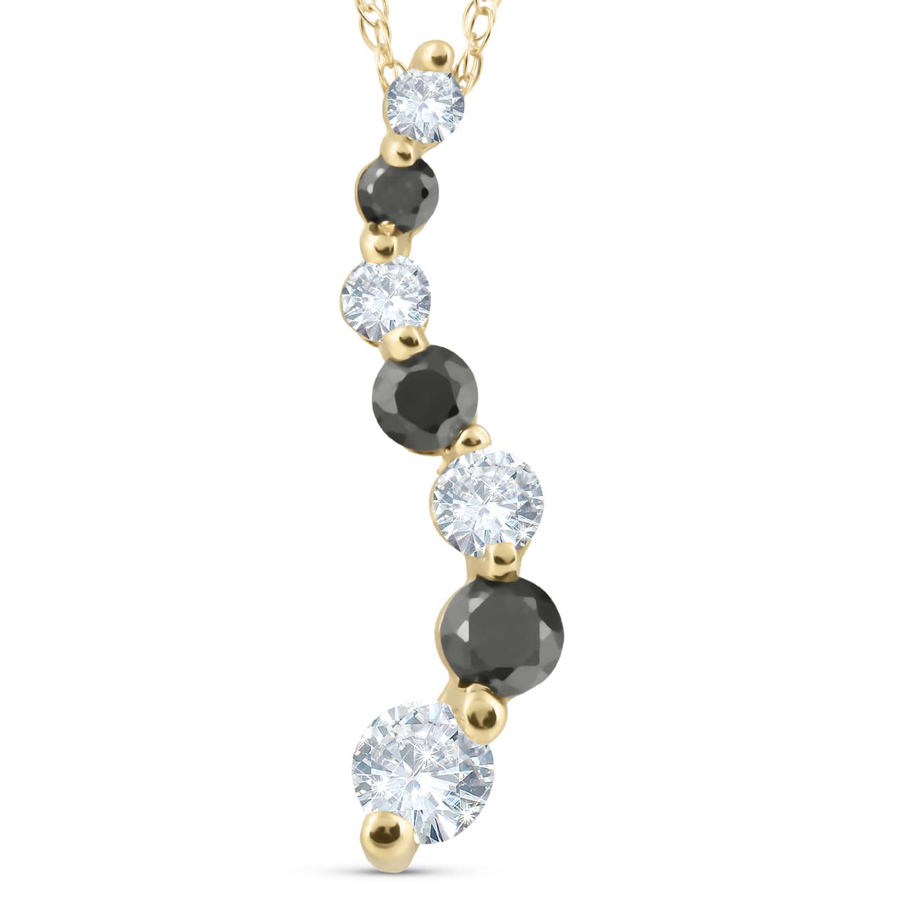1/2ct Black & White Diamond Journey Pendant Yellow Gold