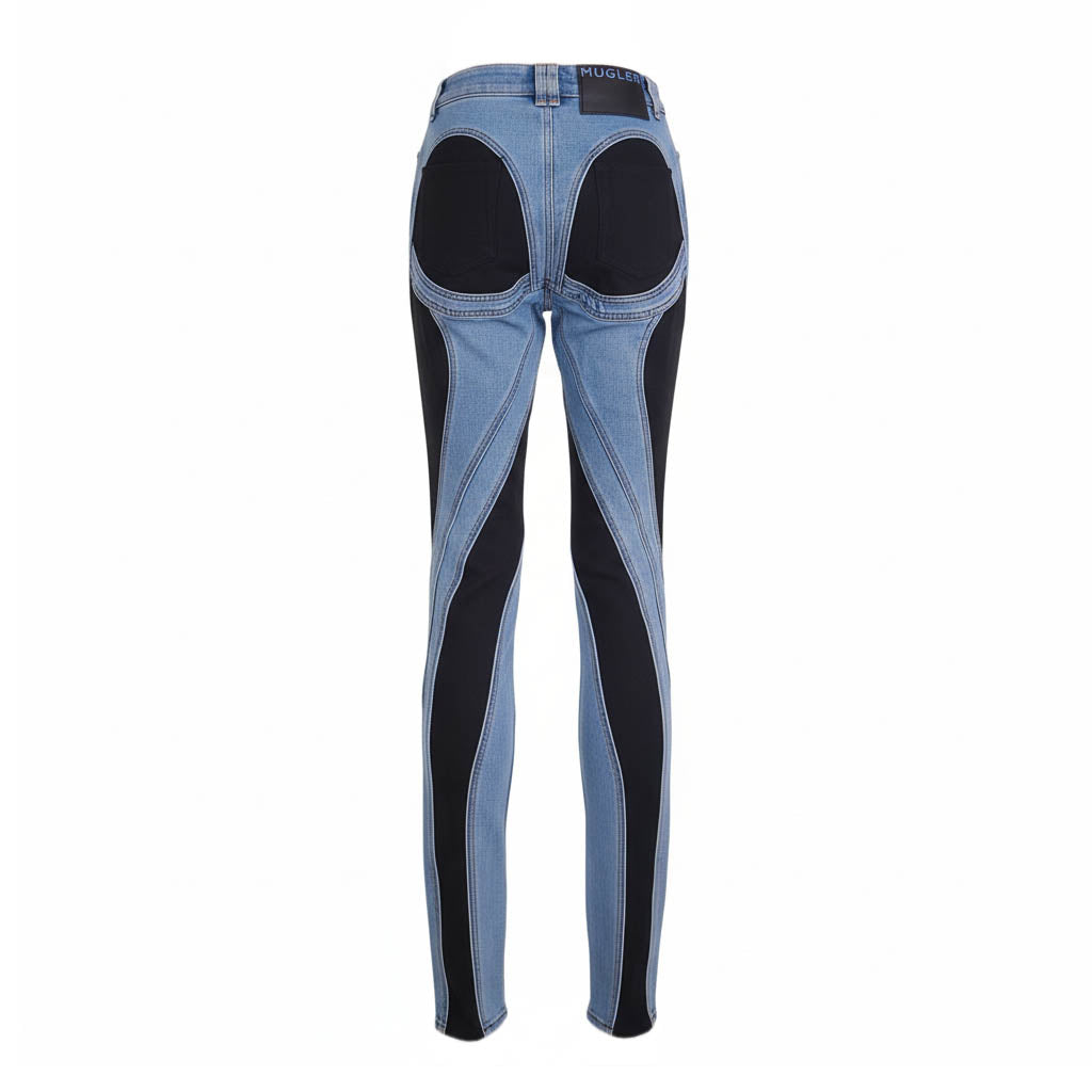 MUGLER CUTOUT DENIM SPIRAL JEANS - SIZE 36