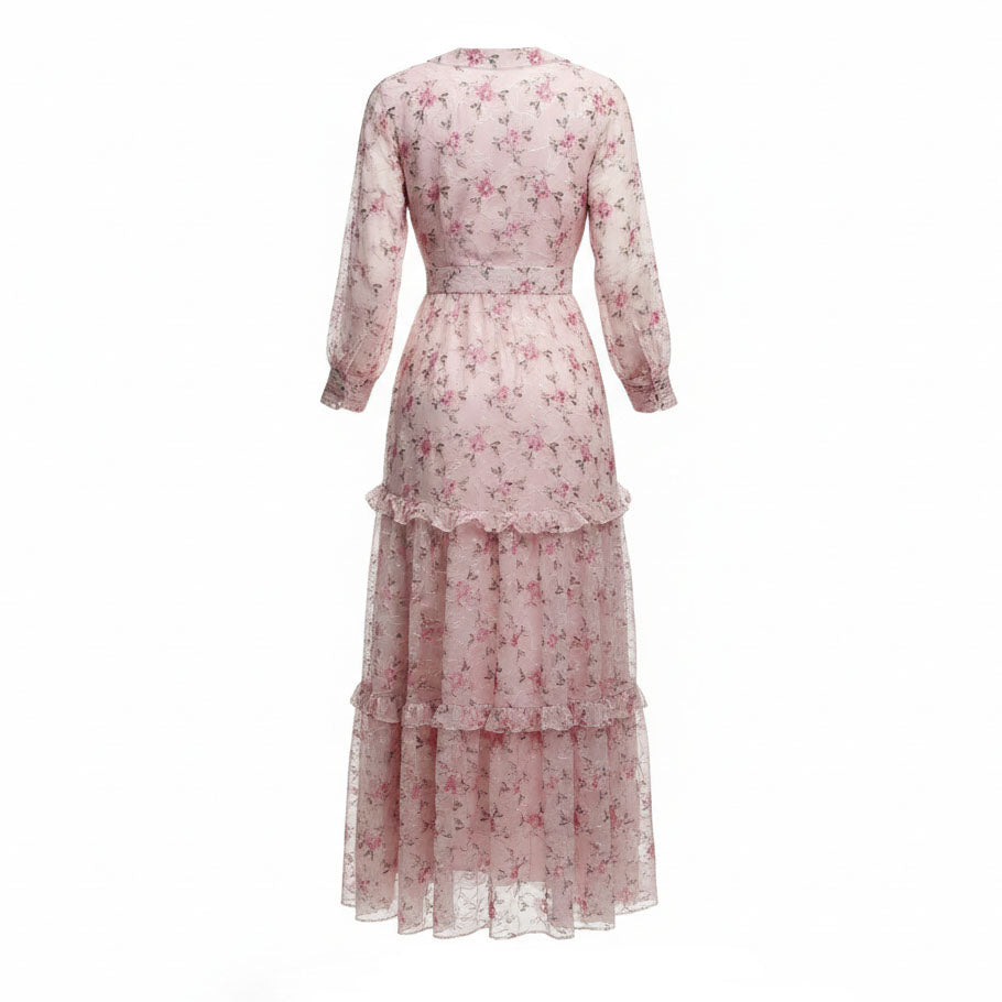 LOVESHACKFANCY BLUSH MAXI FLORAL TIERED DRESS - SIZE 8