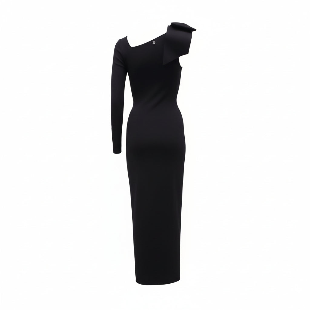 CHANEL BLACK GOWN WITH BOW - SIZE 36