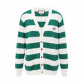 GUCCI OVERSIZED GREEN AND WHITE STRIPED COTTON CARDIGAN WITH LOGO - SIZE XS