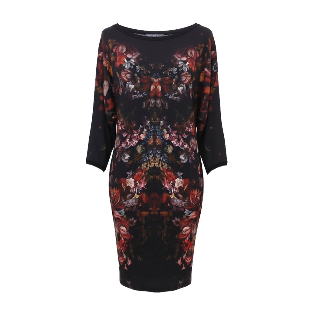 ALEXANDER MCQUEEN FLORAL PATTERNED SWEATER DRESS - SIZE M