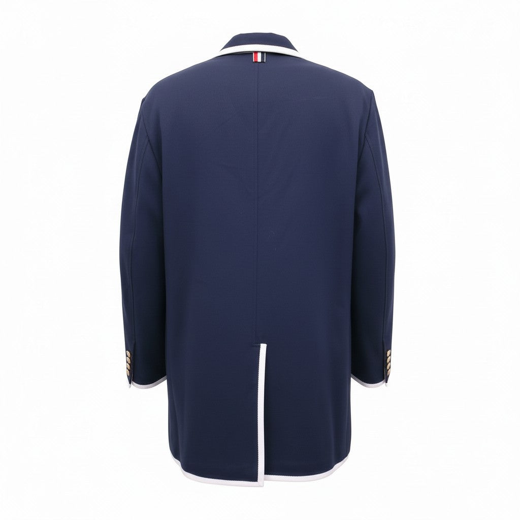 THOM BROWNE NAVY OVERSIZED JACKET WITH WHITE TRIM - SIZE 44
