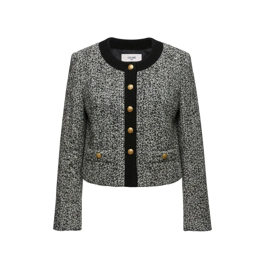CELINE SALT AND PEPPER TWEED JACKET - SIZE 38