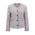 THOM BROWNE GREY CHECK TWEED CARDIGAN JACKET WITH FRAY DETAIL - SIZE 40