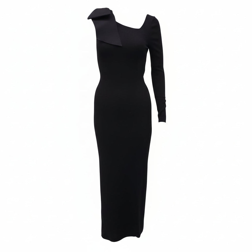 CHANEL BLACK GOWN WITH BOW - SIZE 36