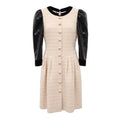 GUCCI CREAM TWEED DRESS WITH PATENT SLEEVE DETAIL - SIZE 42