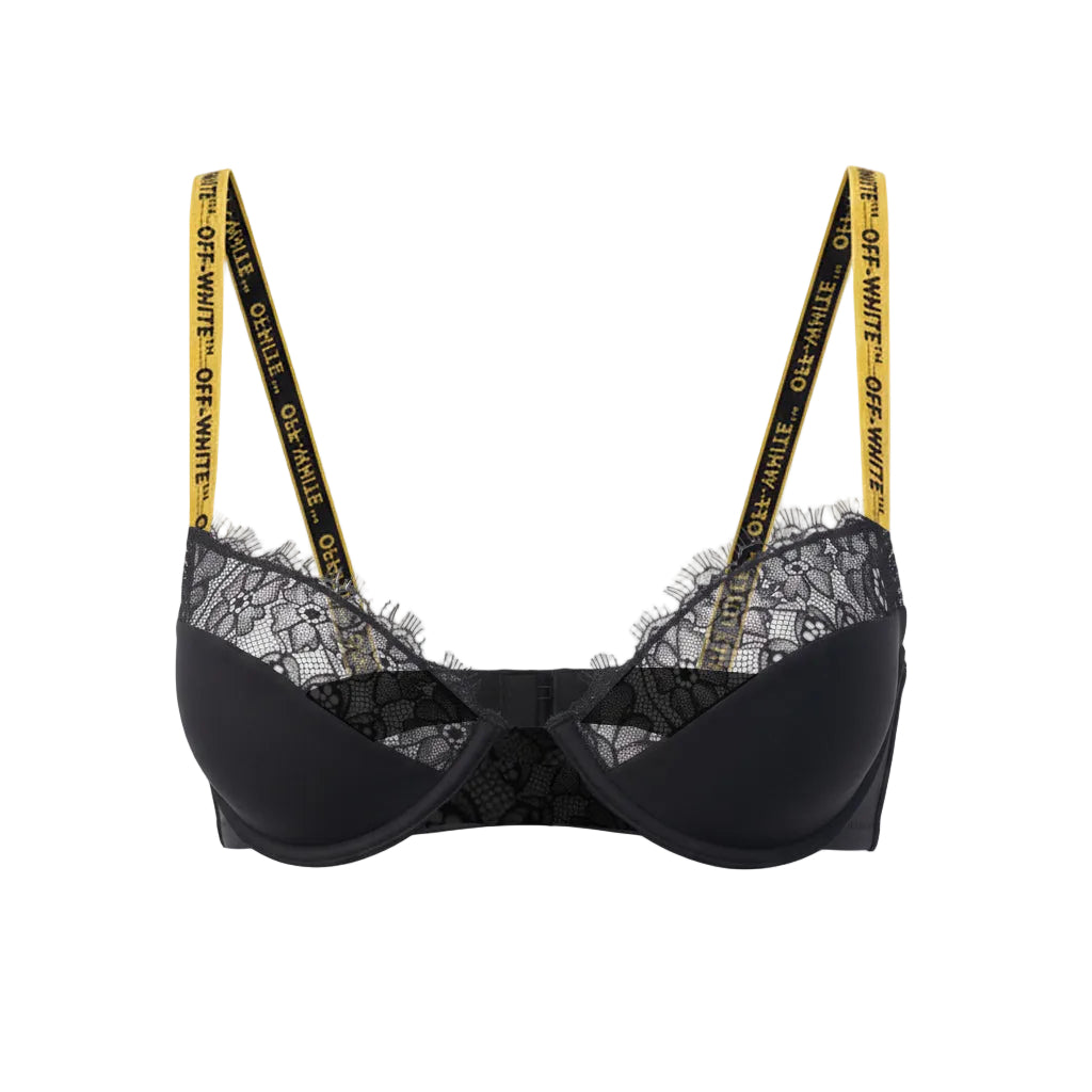 OFF-WHITE BLACK LACE LOGO BRA - SIZE 40