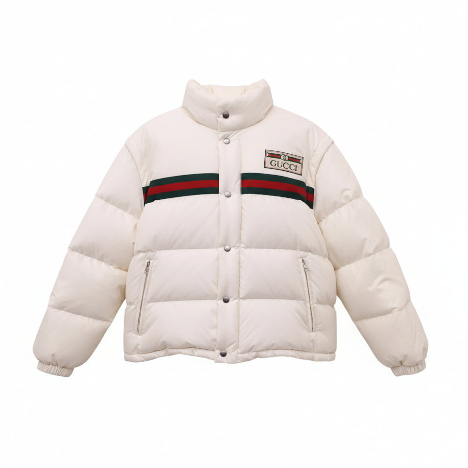 GUCCI CREAM PUFFER JACKET WITH LOGO AND REMOVABLE SLEEVES - SIZE 38