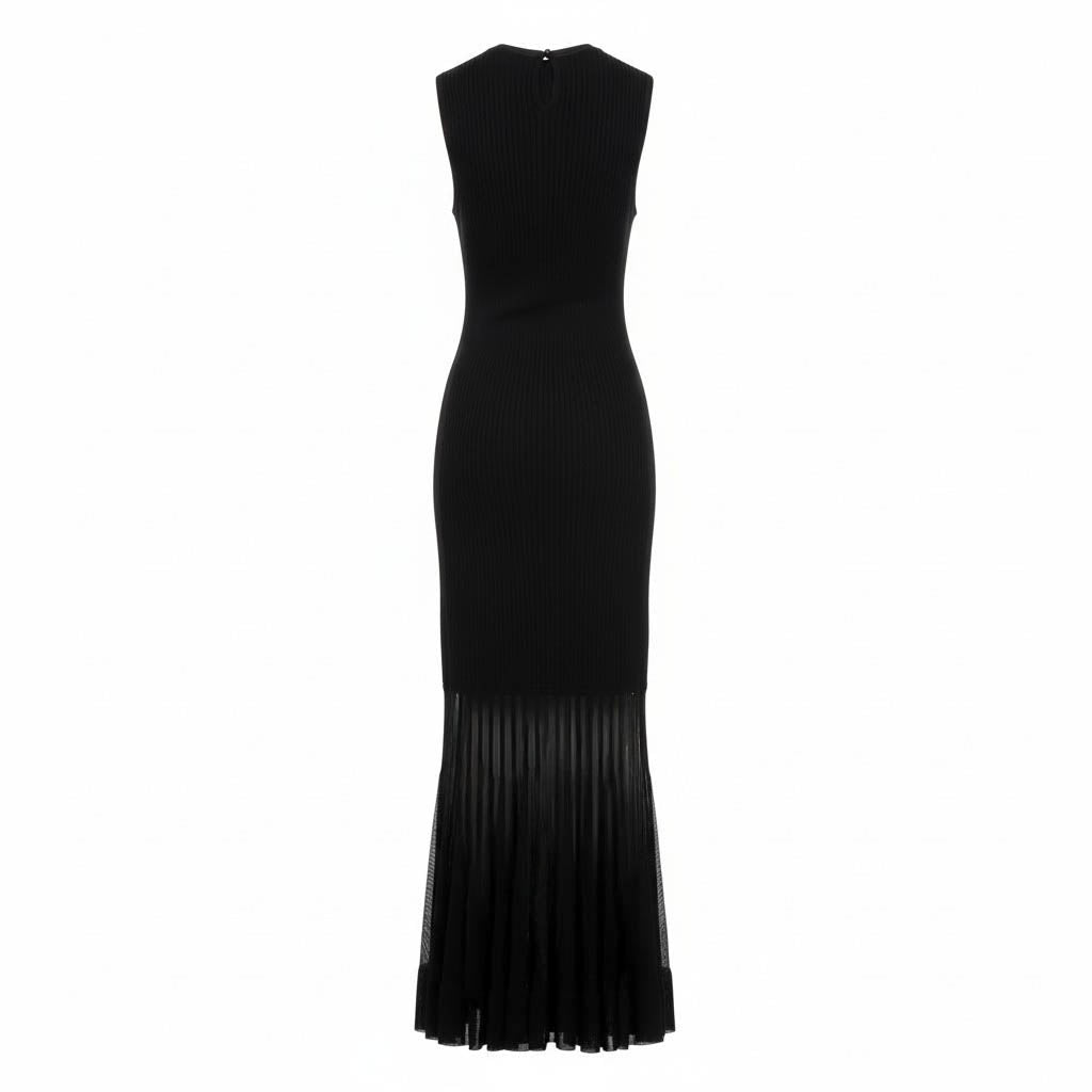 ALEXANDER MCQUEEN FITTED MAXI DRESS WITH FLARE DETAIL - SIZE S